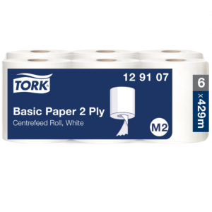 Tork Basic Centrefeed Paper 2ply White Roll (M2) 129107 Eco Label