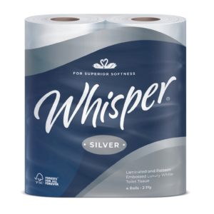 Whisper Silver Luxury 2ply 10 x 4 roll pack toilet rolls 210sht (40)